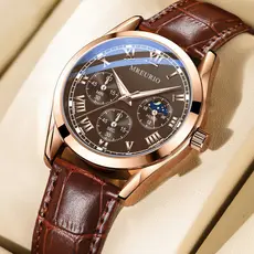Relógio de pulso masculino, relógio de quartzo para negócios, 7.12hc com pulseira de couro RH3U.