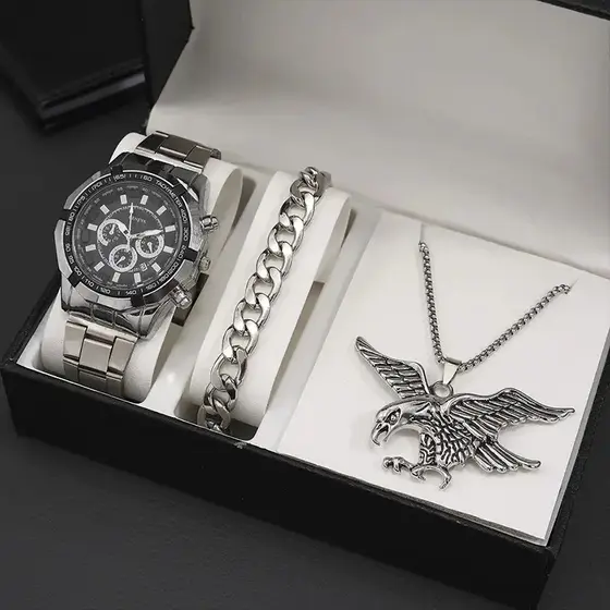 Relógio de Pulso 7.12hc Conjunto Caixa de Presente Masculina Relógio Criativo de Quartzo com Pulseira de Aço DWL4