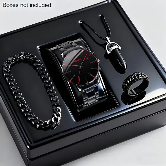 Conjunto de Relógio de Pulso Masculino Elegante para Negócios com Pulseira de Aço Estilo Cubano 47.12hc, Relógio Simples