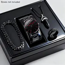 Conjunto de Relógio de Pulso Masculino Elegante para Negócios com Pulseira de Aço Estilo Cubano 47.12hc, Relógio Simples