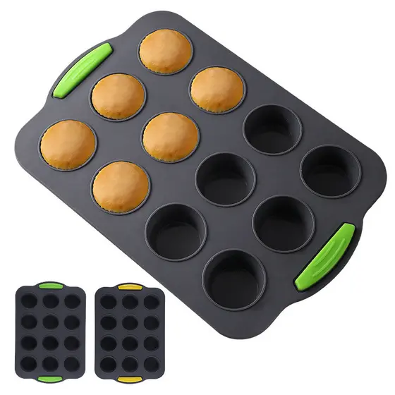 Forma de silicone para bolo com 12 cavidades redondas, bandeja para muffins, forma para assar no forno, forma para gelat