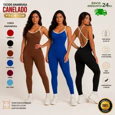 Macacão feminino longo zero transparencia Academia Canelado Anarruga  costa nua