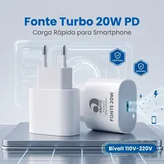 Fonte Carregador 20W USB-C PD  Turbo Power Delivery  para iPhone 11 12 13 14 15 16 17 PRO PLUS AIR PROMAX