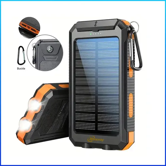Power Bank Solar 10000mAh Carregador Portátil Painel Solar Dupla Saída USB com Lanterna ,Ideal para Viagem e Camping