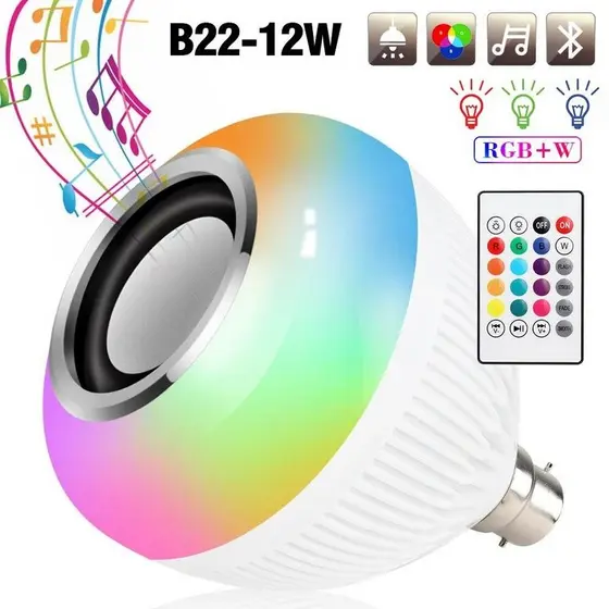 Lâmpada Bluetooth RGB com Caixa de Som 3 em 1 E27 Luz Colorida com Controle Remoto para Quarto Festa Gamer