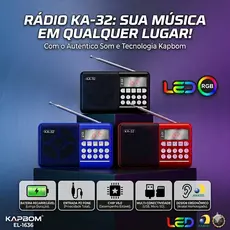 Caixa de Som Rádio FM Portátil KA-32 Bluetooth USB Micro SD Com Bateria Recarregável