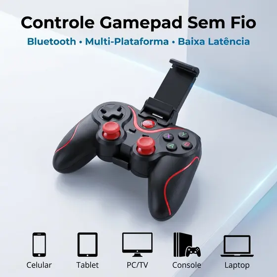 Controle Bluetooth Gamer Sem Fio para Celular Android iPhone PC Switch PS3 Recarregável Baixa Latência com Suporte