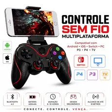 Controle Bluetooth Gamer Sem Fio para Celular Android iPhone PC Switch PS3 Recarregável Baixa Latência com Suporte