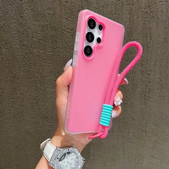 2 Em 1 Com Alça De Pulso Cordão Geléia Caso De Telefone Para Samsung Galaxy S26 S25 FE S24 S23 S22 Ultra Plus Capa Sólid