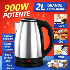 Chaleira Elétrica Inox 2L 900W para Café Chá e Leite Potente e Segura 110V