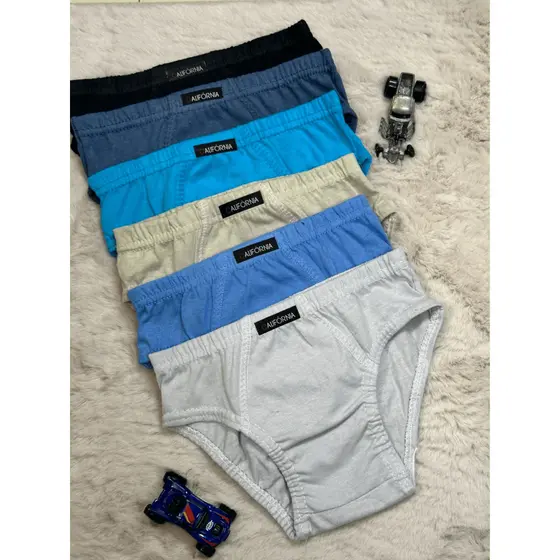 Kit 6 Cuecas Lisas Infantil Algodão Califórnia Costura Dupla Elástico Embutido
