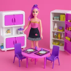 Kit Cozinha Infantil Completo com Boneca Rosa! Modelo Armário ou Geladeira Brinquedo Menina Casinha