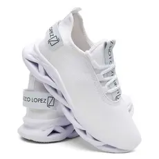 Tênis Masculino Lorenzzo Lopez Racer Branco N43 Esportivo Confortável Leve Caminhada Academia Casual