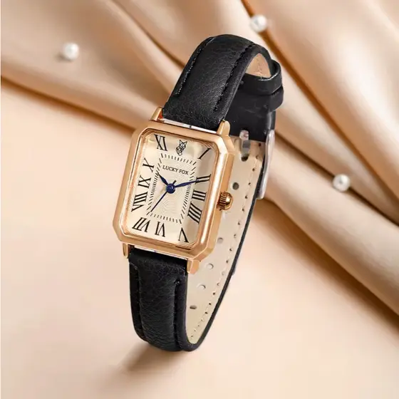 ORIGINAL Relógio Feminino LUCKYFOX Retangular Romano Quartzo Pulseira Couro Elegante Casual Luxo