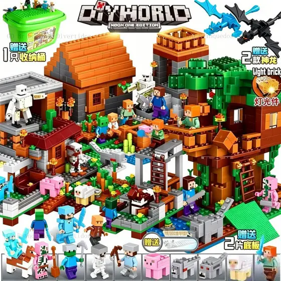 Meu Mundo Blocos de Montar Série Completa – Selva, Vila, Fazenda, Casa, End, 13‑29 Figs, Educativo, Presente Aniversário