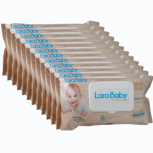 Kit C/12 Toalhas Umedecidas Lara Baby com 100 Unidades