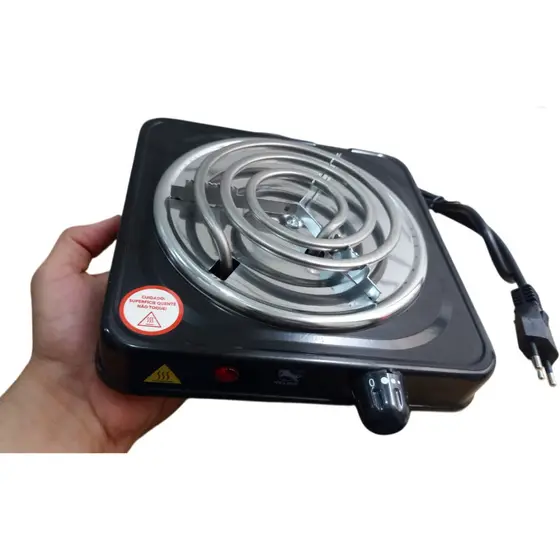 Fogão Fogareiro Elétrico 127/110v 1000W Portátil Camping em Inox 1 Boca Cooktop 5 Temperaturas Qualquer Panela