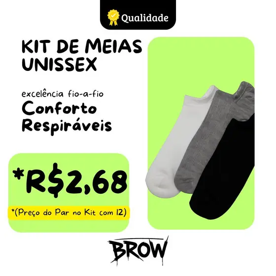 Kit 3/12 Pares Meia Soquete Cano Curto Confortável de Algodão