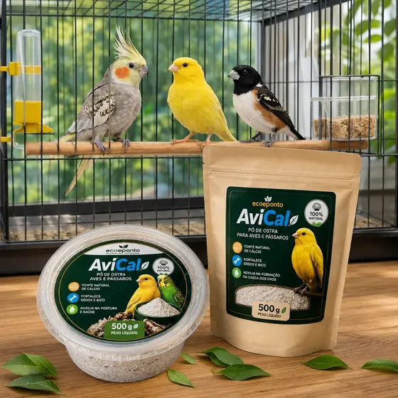 Cálcio de casca de ostra para Aves AviCal 500g Suplemento para Galinha Calopsita Papagaio Pássaros Postura