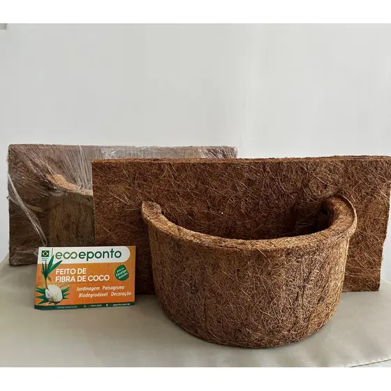 Meio Vaso de Fibra de Coco Grande com Placa 20x40cm Suporte de Parede para Orquídea Samambaia Jiboia Jardim Vertical Art