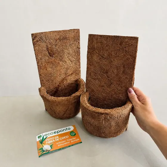 Meio Vaso de Fibra de Coco P 16x32cm Artesanal para Suculentas Cacto Rosa do Deserto Mini Plantas