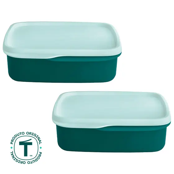 Kit com 2 Potes Herméticos Tupperware Basic Line com Divisória 550ml