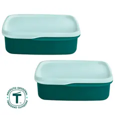 Kit com 2 Potes Herméticos Tupperware Basic Line com Divisória 550ml