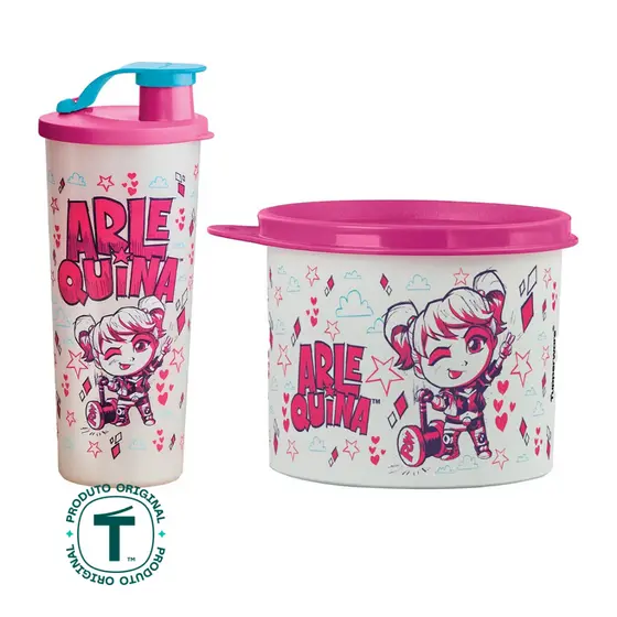 Kit Tupperware Arlequina Kids Copo 470ml + Pote 500ml