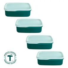 Kit com 4 Potes Herméticos Tupperware Basic Line com Divisória 550ml