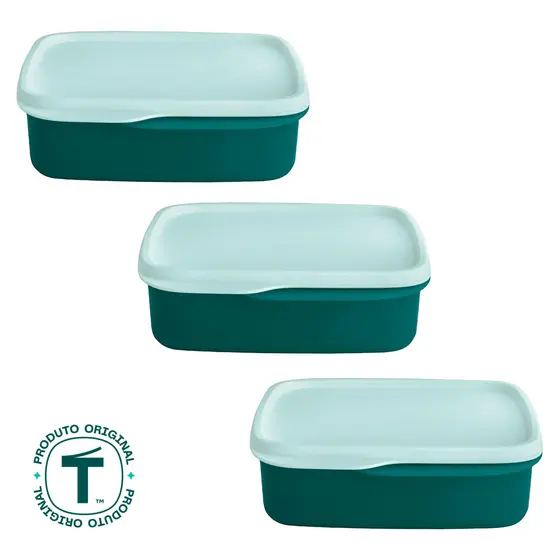 Kit com 3 Potes Herméticos Tupperware Basic Line com Divisória 550ml