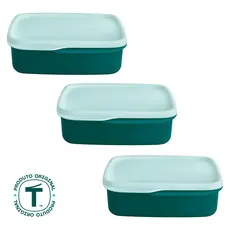 Kit com 3 Potes Herméticos Tupperware Basic Line com Divisória 550ml