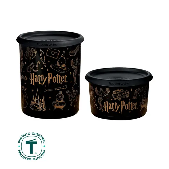 Kit Potes Tupperware Instantânea Mágica Harry Potter Hogwarts 575ml e 2,25L Preto