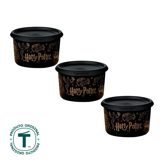 Kit 3 Potes Tupperware Mini Instantânea Mágica Harry Potter Preto 575ml