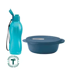 Kit Tupperware Pote Micro-Ondas Mini Geração II 560ml Piscina + Garrafa Eco Tupper 500ml Acqua