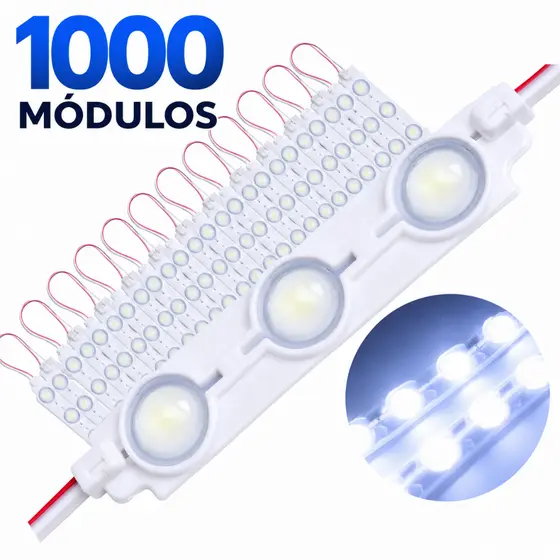 1000 Módulos 3 Leds BF Smd Prova D'água Luminoso 12v Branco Frio
