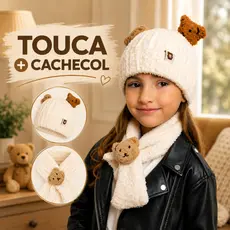Kit Touca Infantil Ursinho Cachecol Macio Inverno Casual