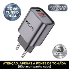 Carregador Turbo 20W Hrebos Fonte Tomada Dupla USB-C E USB Quick Charge Celular e Tablet (Apenas Fonte Sem Cabo)