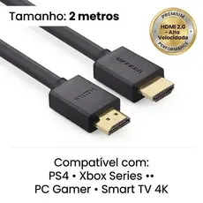 Cabo HDMI Ugreen Original 4K Ultra HD Blindado Emborrachado Alta Velocidade 2 Metros Para Smart TV PS4 Xbox PC Notebook