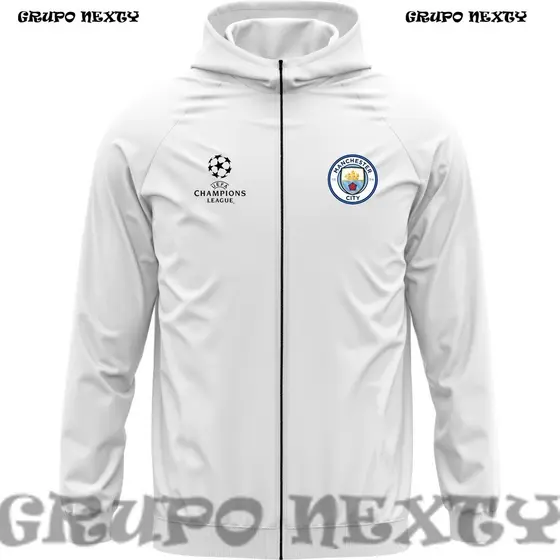 Corta Vento Casaco Manchester City Football Club Liga Dos Campeões Blusa De Frio Masculina Manga Longa Capuz Jaqueta