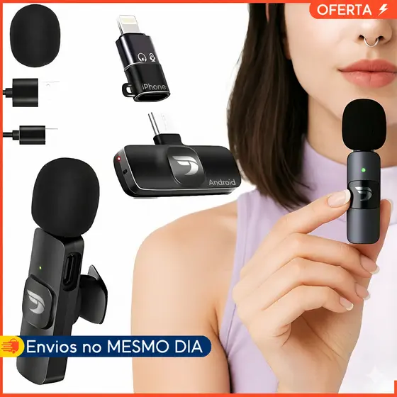 Microfone Lapela Sem Fio Bluetooth Compativel iPhone Android