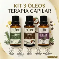 KIT Terapia Capilar 3 ÓLEOS Cronograma Óleo de Coco + Ricino + Alecrim 60ml Tratamento Capilar