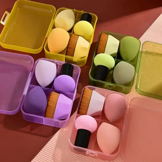 Kit maleta - 3 Esponjas de Maquiagem Pó Base Corretivo Contorno Blush -  Mini Maleta Portátil