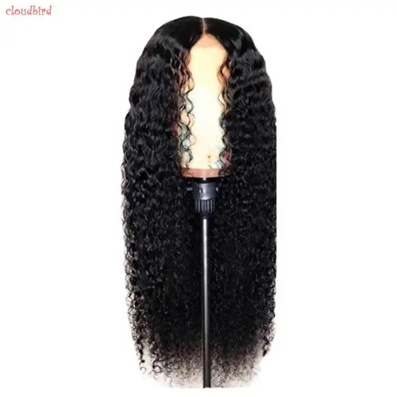 Peruca Longa Cacheada para Mulheres, Peruca de Cabelo Humano com Ondas Profundas Sem Cola para Uso em Palco