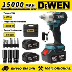 Chave de Impacto Eletrica 450NM Parafusadeira Furadeira Brushless 2Baterias kit ferramentas completo
