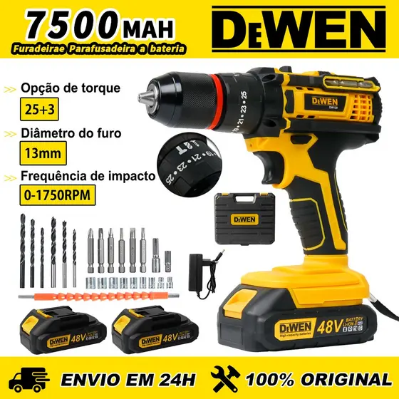 Parafusadeira Furadeira De Impacto Kit 2 Baterias 48V Com Maleta e Acessórios Completo