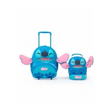 Kit Escolar Stitch Pré-Escolar Mochila Rodinha Lancheira Pelúcia Infantil Disney