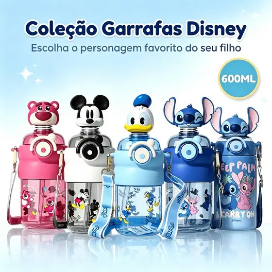 Garrafa Água Térmica Infantil Squeeze Stitch 600ml Escola Passeio Resistente Disney