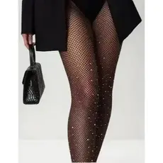 Meia Calça Arrastão Com Strass Brilho Trama Aberta Rede Moda