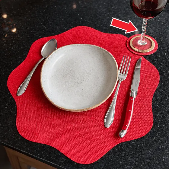 Kit 8 Jogo Americano Ondulado para Mesa Posta VERMELHO - Ondulado 40x40