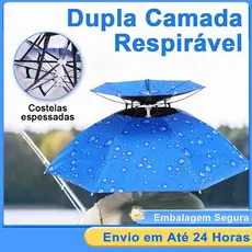 Guarda Sol Chuva Cabeça Chapeu Pesca Trilha Proteção  Dupla Utilização Ajustável 77 Cm